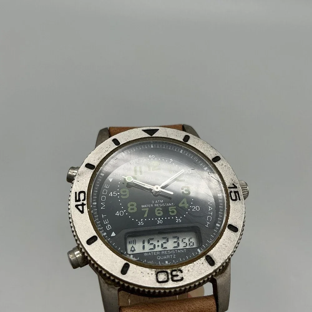 Vintage 1991 Guess Mens Watch 35mm Black Dial Leather Ana-Digi New Battery